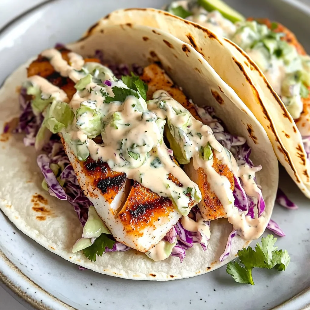 Quick Grilled Fish Tacos with Cabbage Slaw