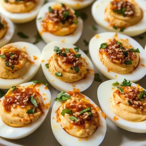 Spicy Chili Garlic Deviled Eggs