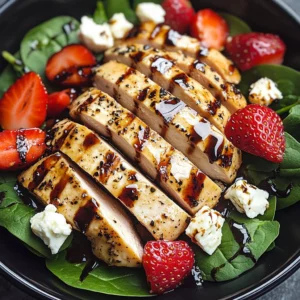 Strawberry Spinach Grilled Chicken Salad with Balsamic Glaze