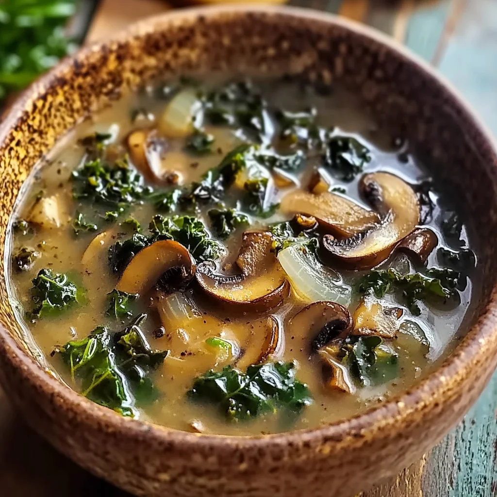Comforting Wild Mushroom, Caramelized Onion and Kale Soup - homefoodkitchen