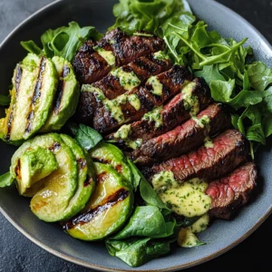 Grilled Avocado Steak Salad with Lime Dressing