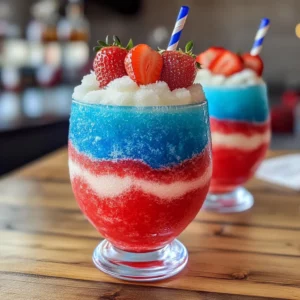 Patriotic Coconut Rum Slushy Cocktail